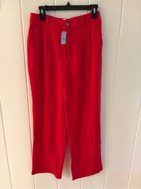 LOFT Bright Red Wide-Leg Chinos
